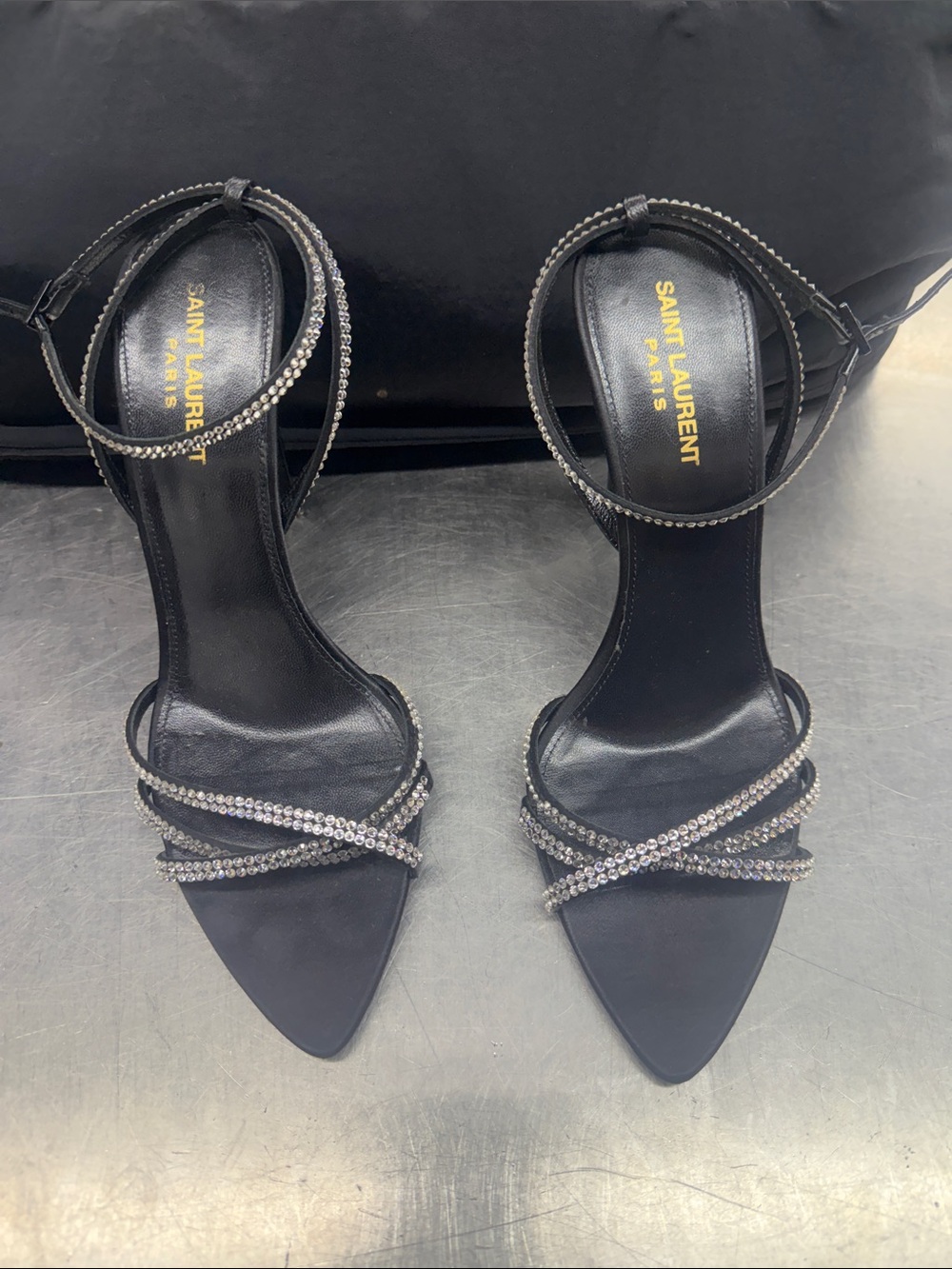 Saint Laurent Black Crystal-Embellished Strappy Pointed Heels
